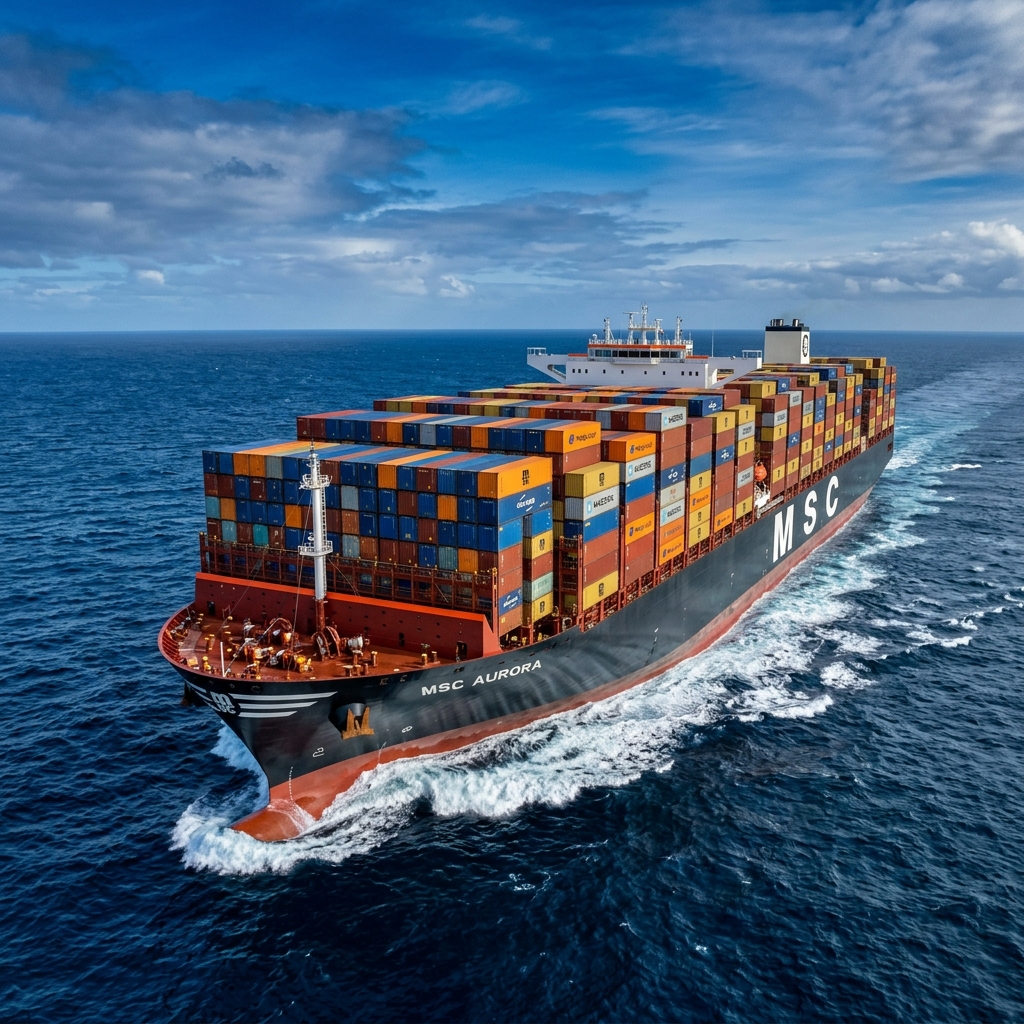 Large container ship sailing on the open ocean